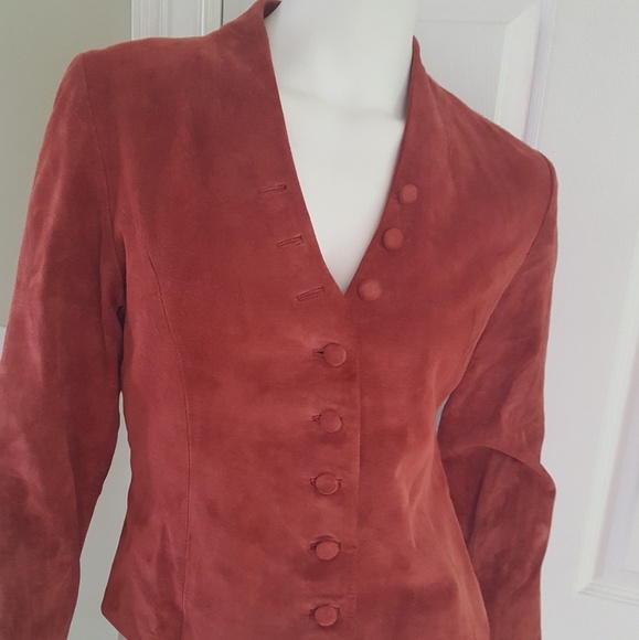 IN SUEDE Jackets & Blazers - VTG Suede Jacket S Rose V Neck Lined Fitted